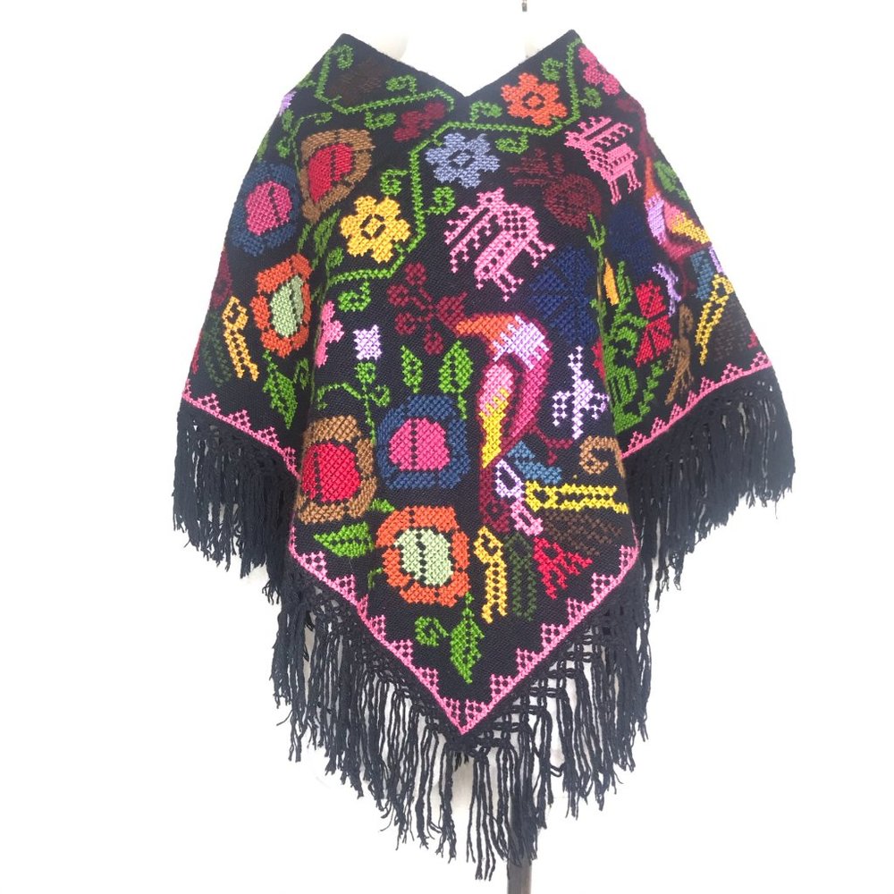 COLORFUL WOVEN VINTAGE PONCHO - Picture 3 of 4